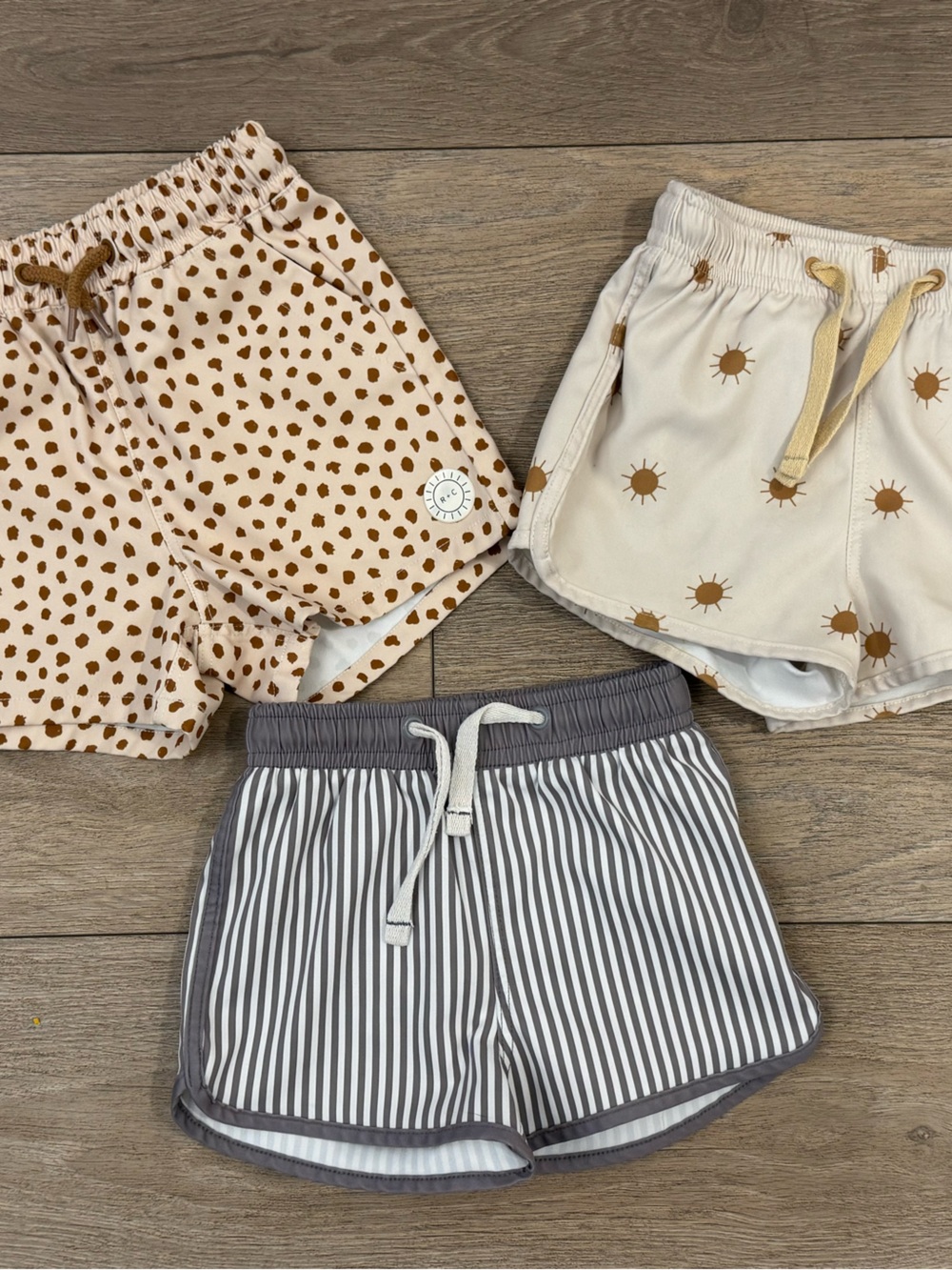 Rylee + Cru Neutral Patterned Kids Swim Trunks - Beige, Brown & Gray